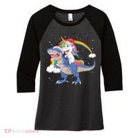 Santa Unicorn Riding Dinosaur Women's Tri-Blend 3/4-Sleeve Raglan Shirt thumb 0