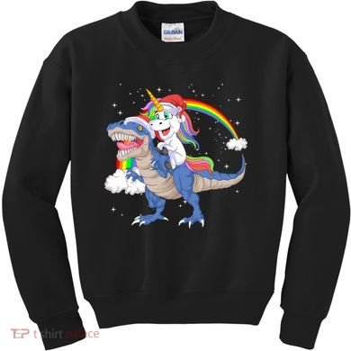 Santa Unicorn Riding Dinosaur Kids Sweatshirt