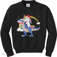 Santa Unicorn Riding Dinosaur Kids Sweatshirt thumb 0