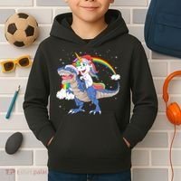 Santa Unicorn Riding Dinosaur Kids Hoodie thumb 2