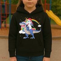 Santa Unicorn Riding Dinosaur Kids Hoodie thumb 3