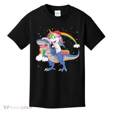 Santa Unicorn Riding Dinosaur Kids T-Shirt