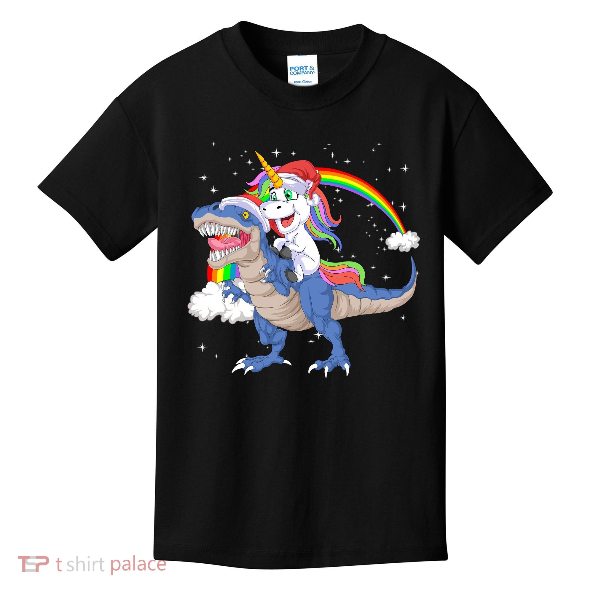 Santa Unicorn Riding Dinosaur Kids T-Shirt