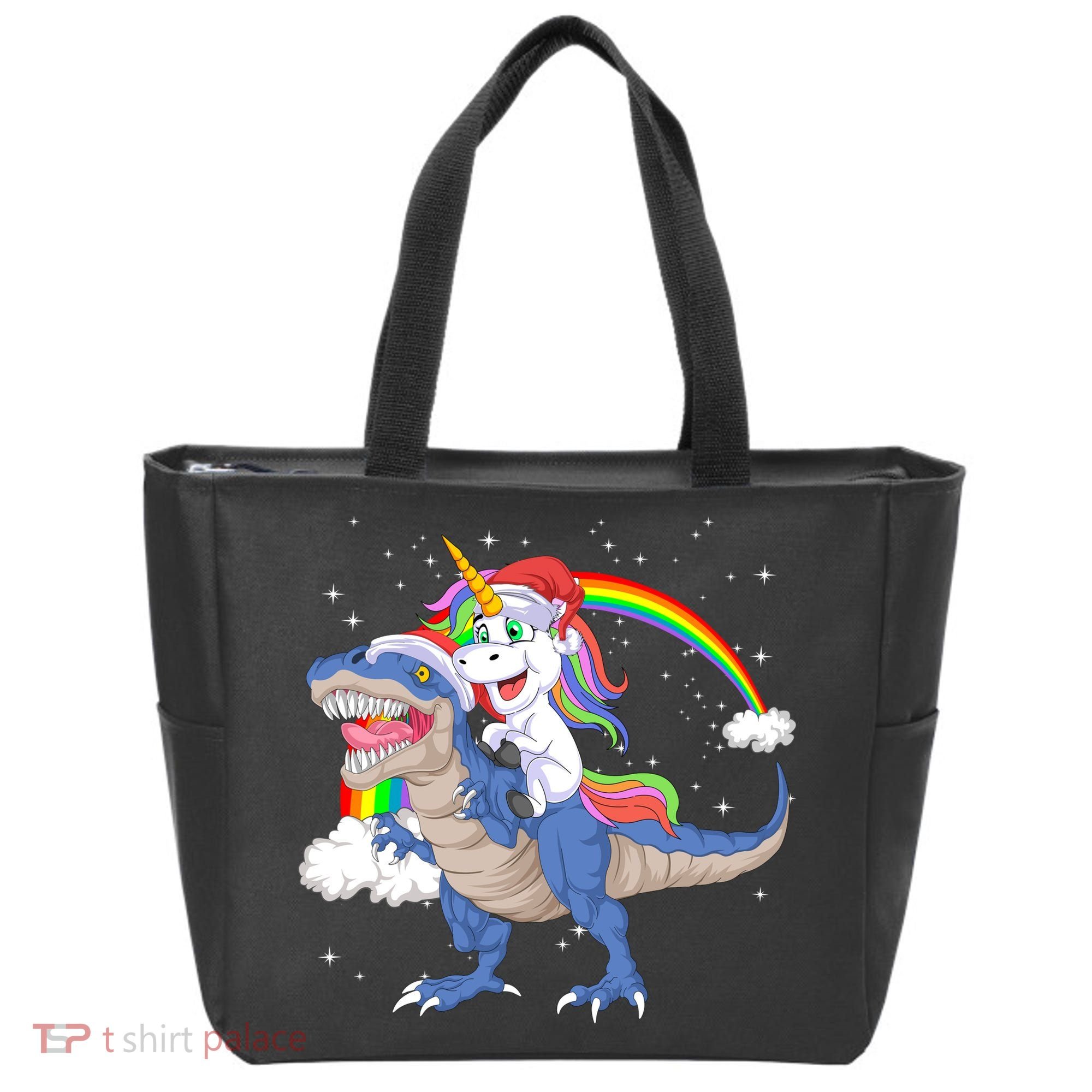 Santa Unicorn Riding Dinosaur Tote Bag