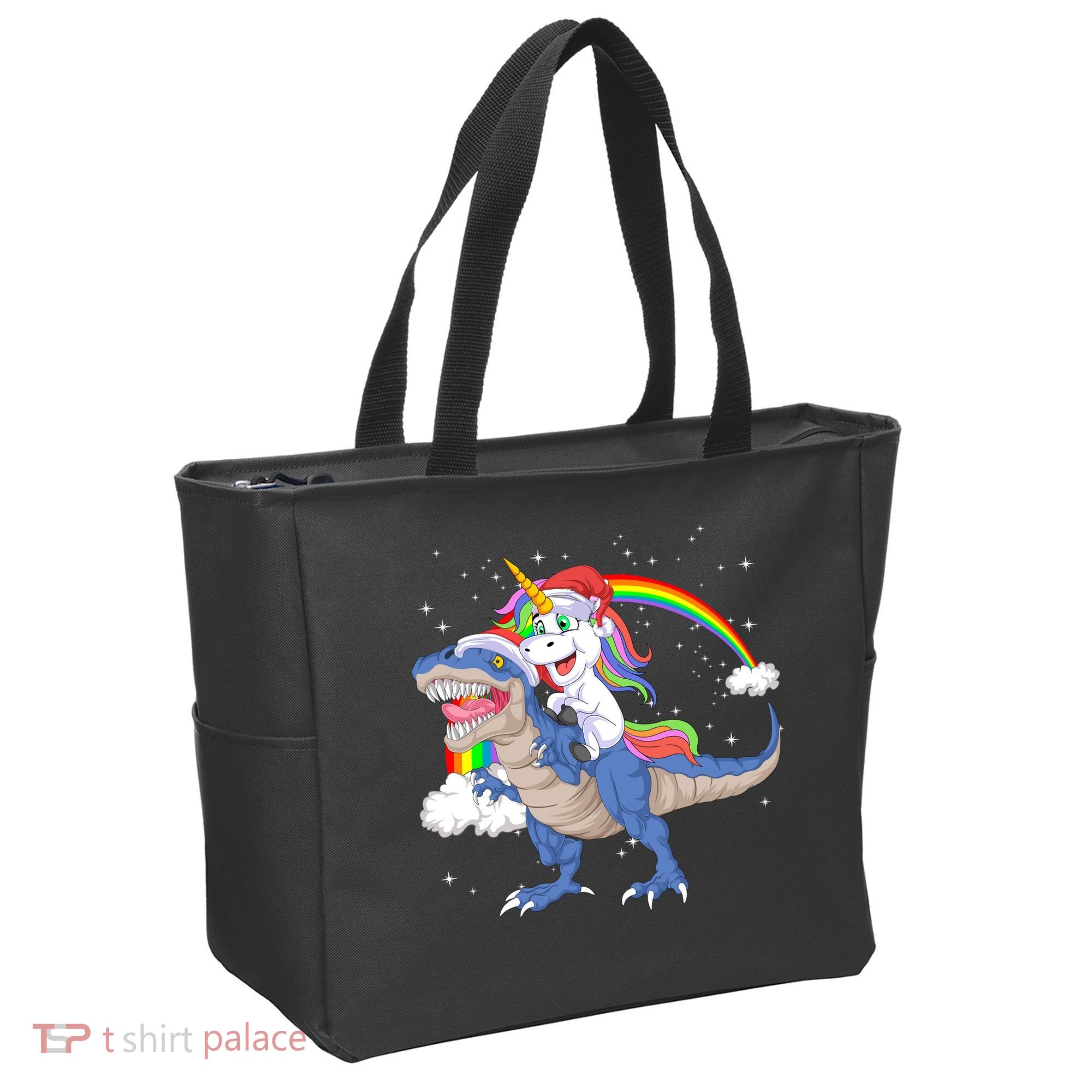 Santa Unicorn Riding Dinosaur Tote Bag