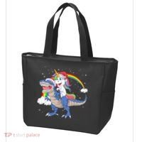 Santa Unicorn Riding Dinosaur Tote Bag thumb 3
