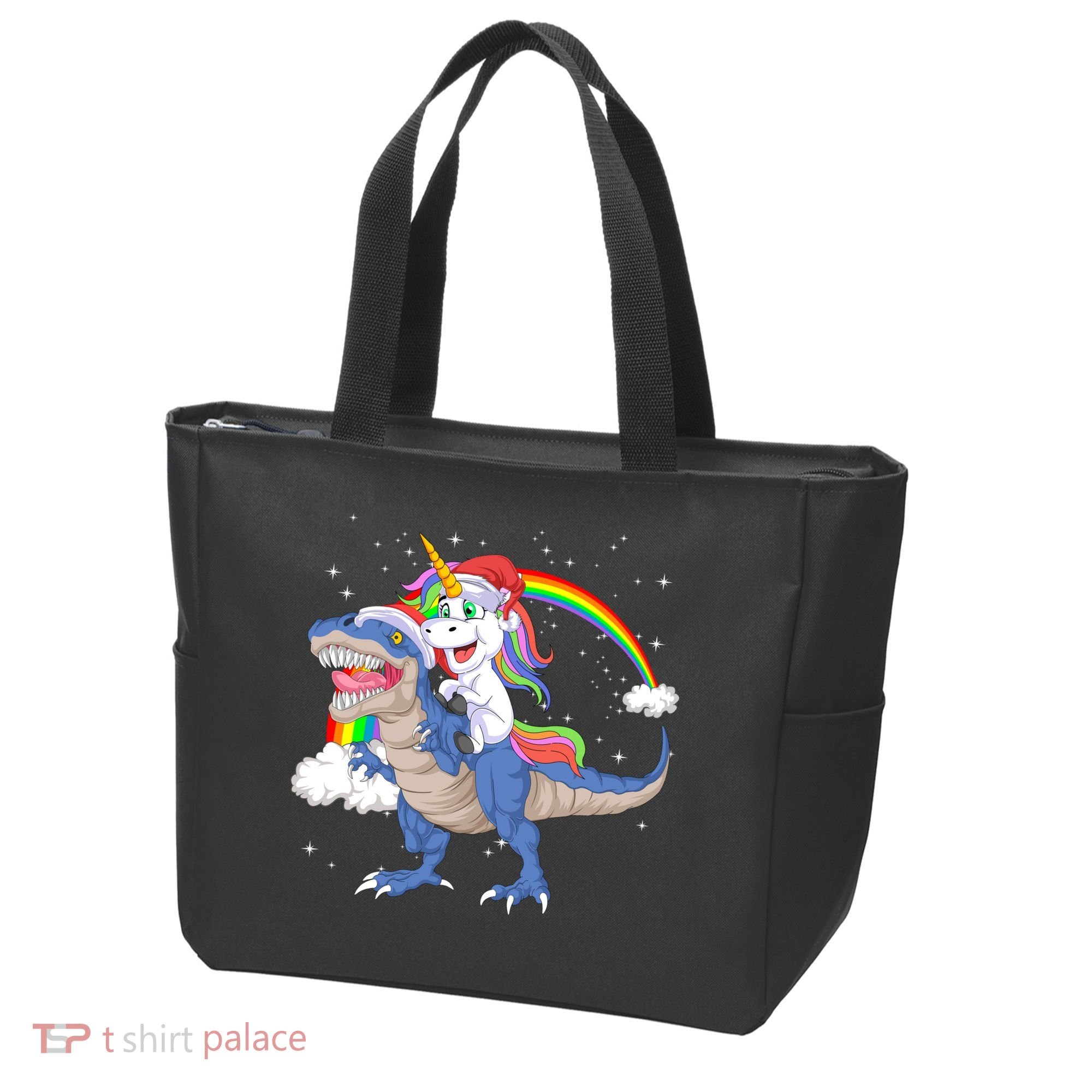 Santa Unicorn Riding Dinosaur Tote Bag