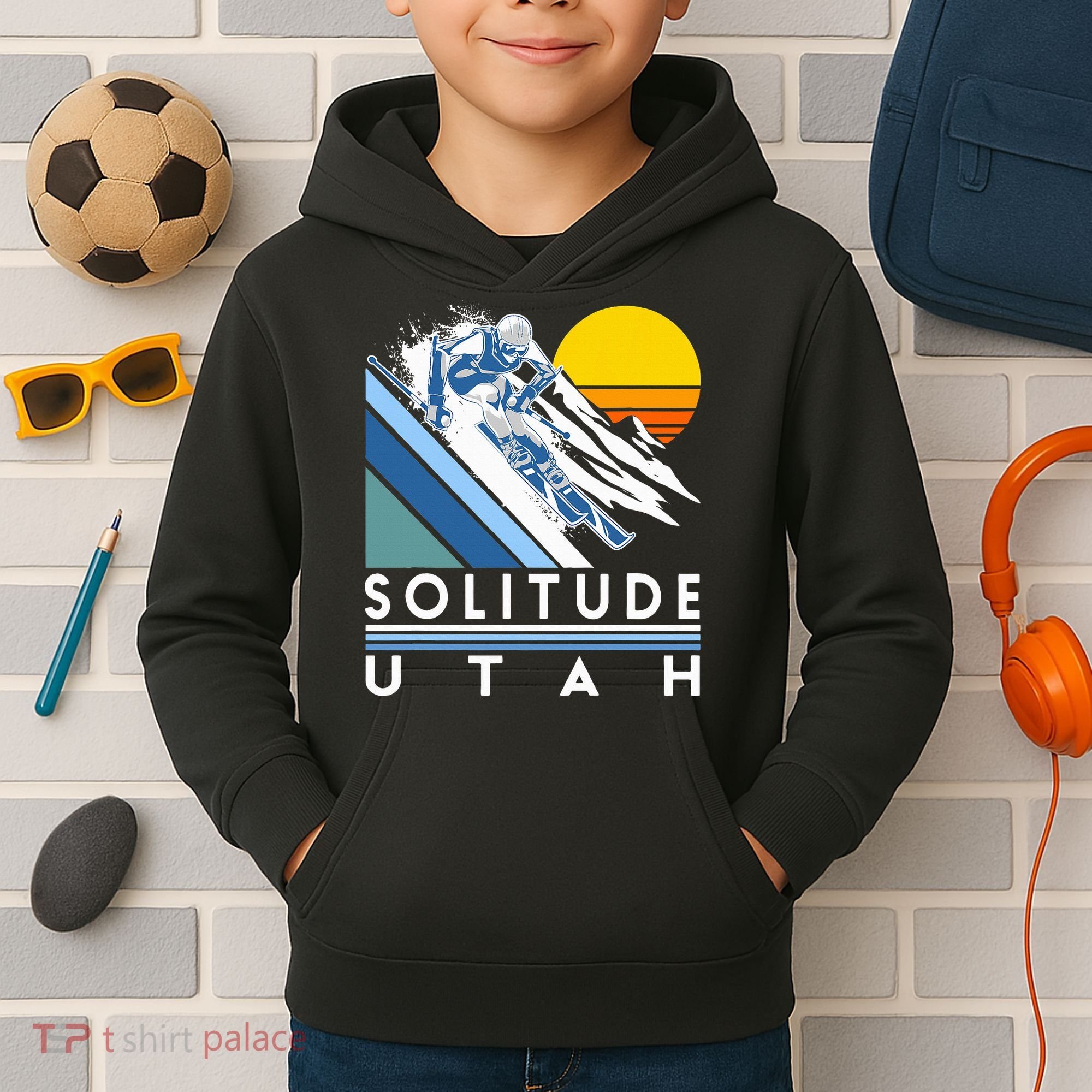 Solitude Utah Retro Ski Kids Hoodie
