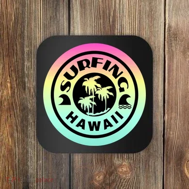 Surfing Hawaii Logo Coaster
