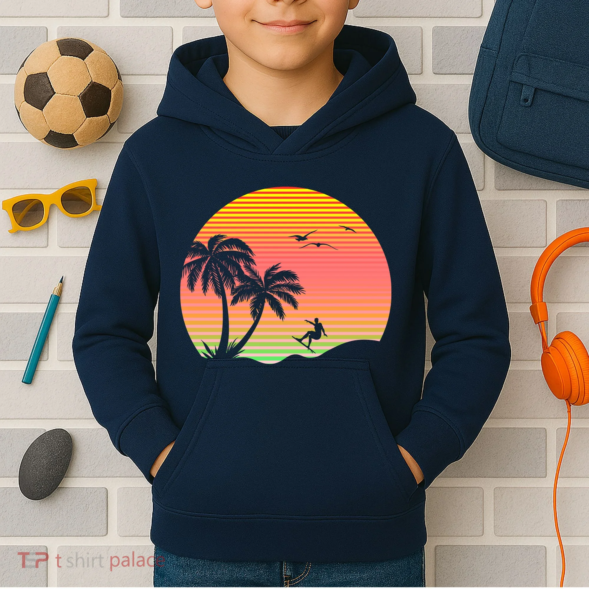 Surfing Into The Sunset Kids Hoodie