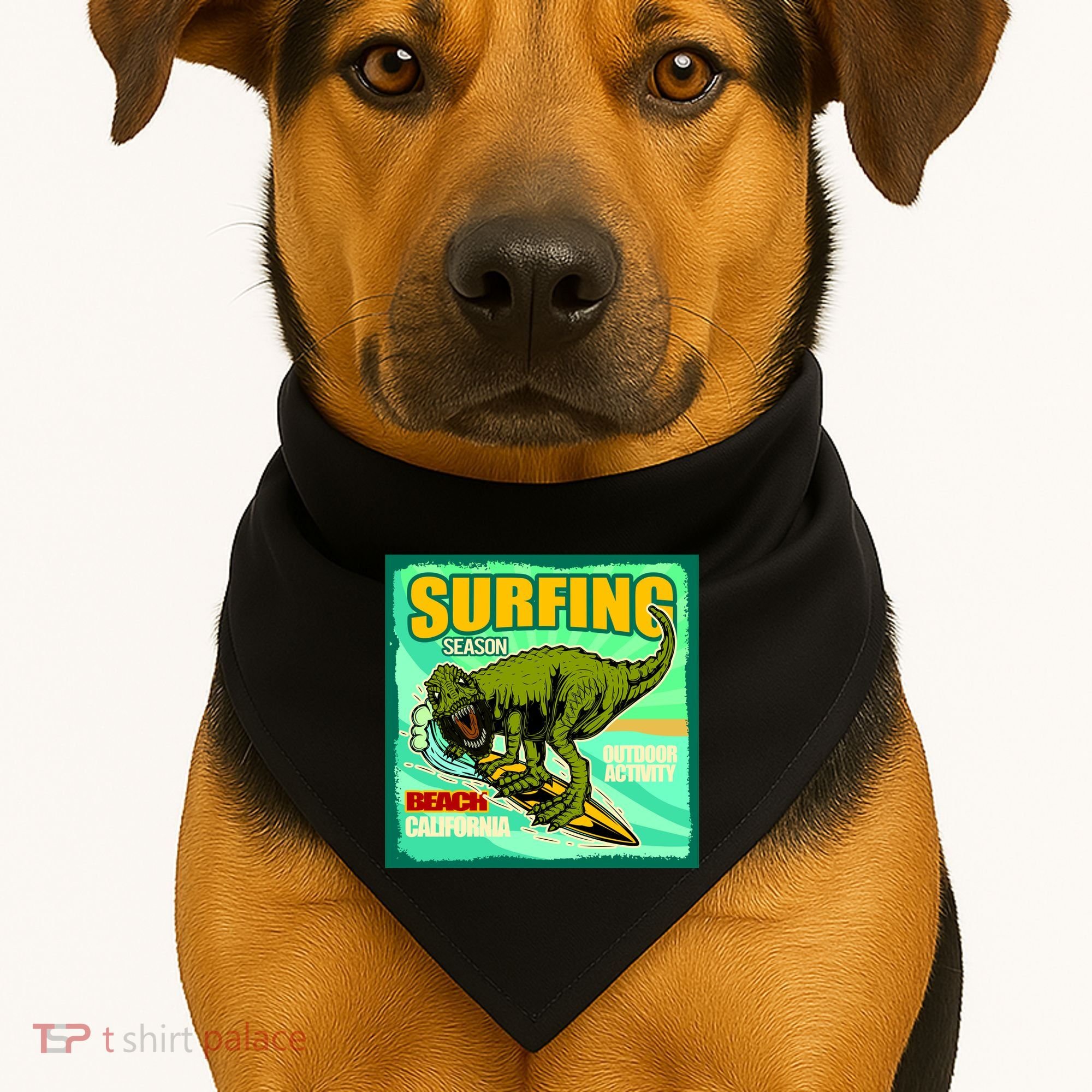 Surfing T-Rex USA-Made Doggie Bandana