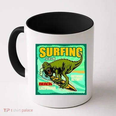 Surfing T-Rex Coffee Mug