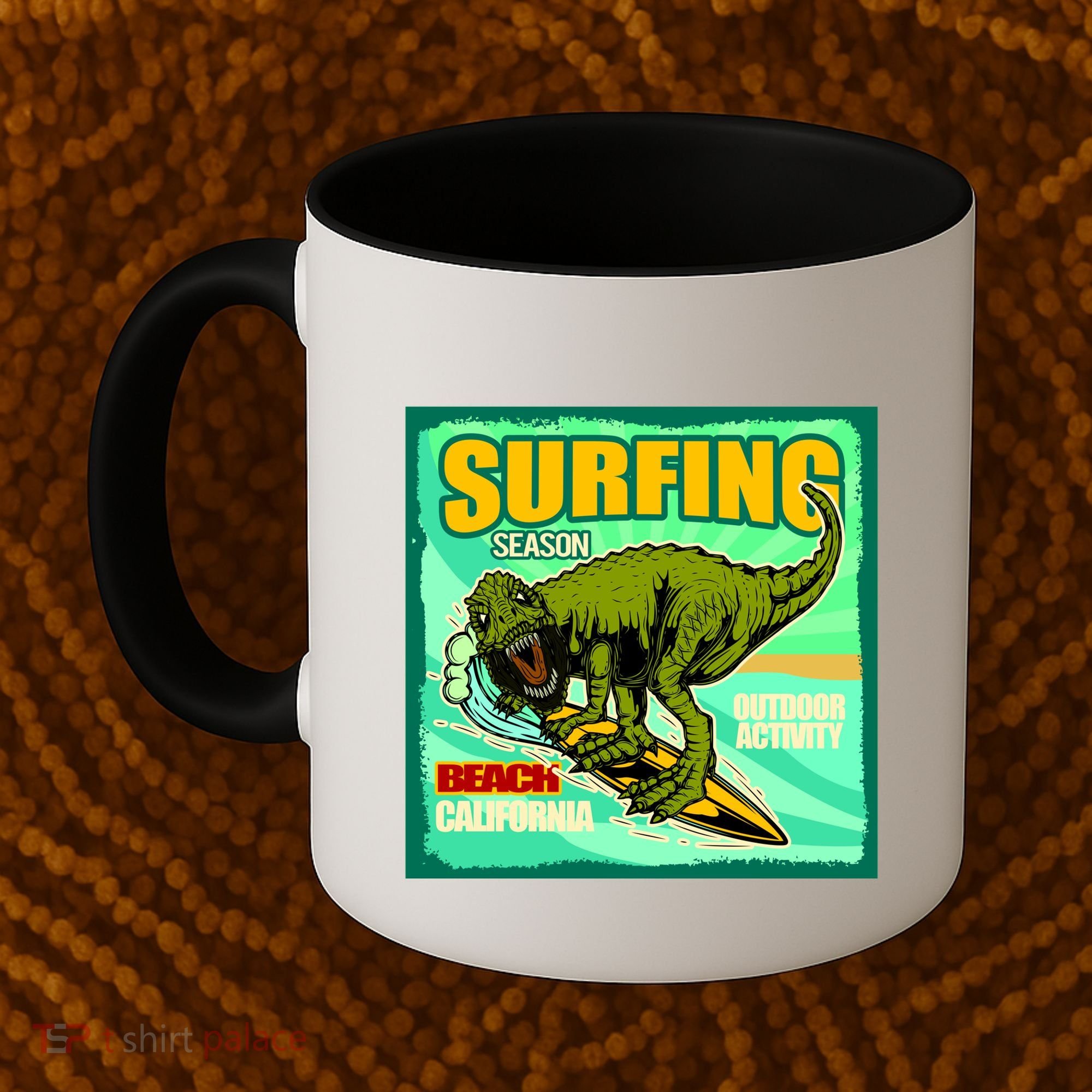 Surfing T-Rex Coffee Mug