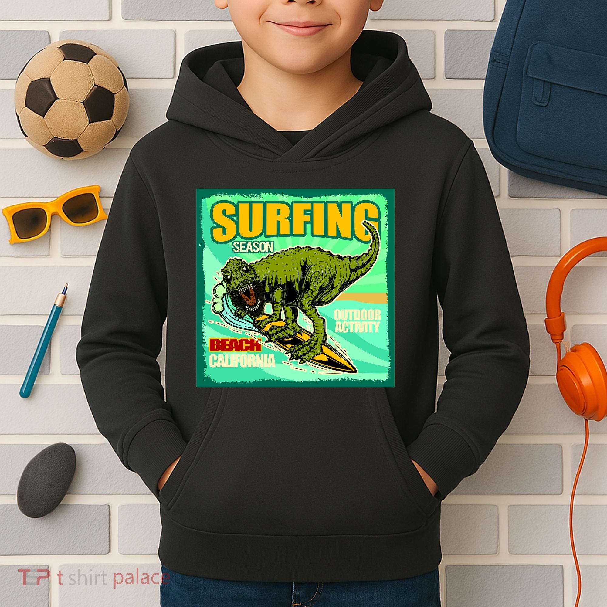 Surfing T-Rex Kids Hoodie