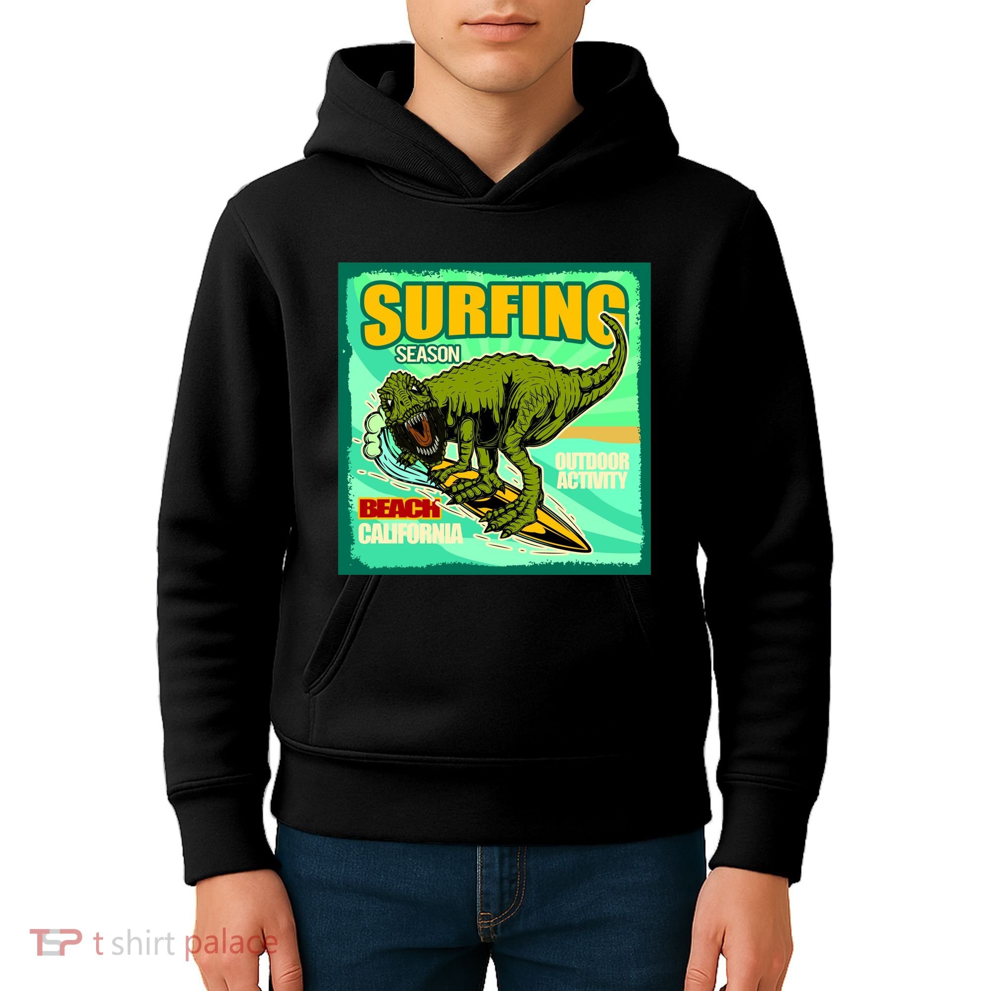 Surfing T-Rex Kids Hoodie