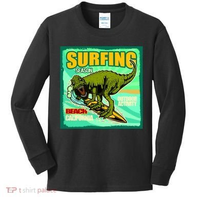 Surfing T-Rex Kids Long Sleeve Shirt