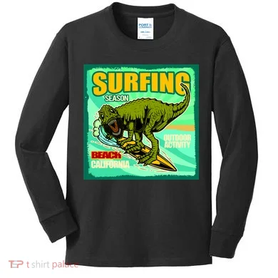 Surfing T-Rex Kids Long Sleeve Shirt
