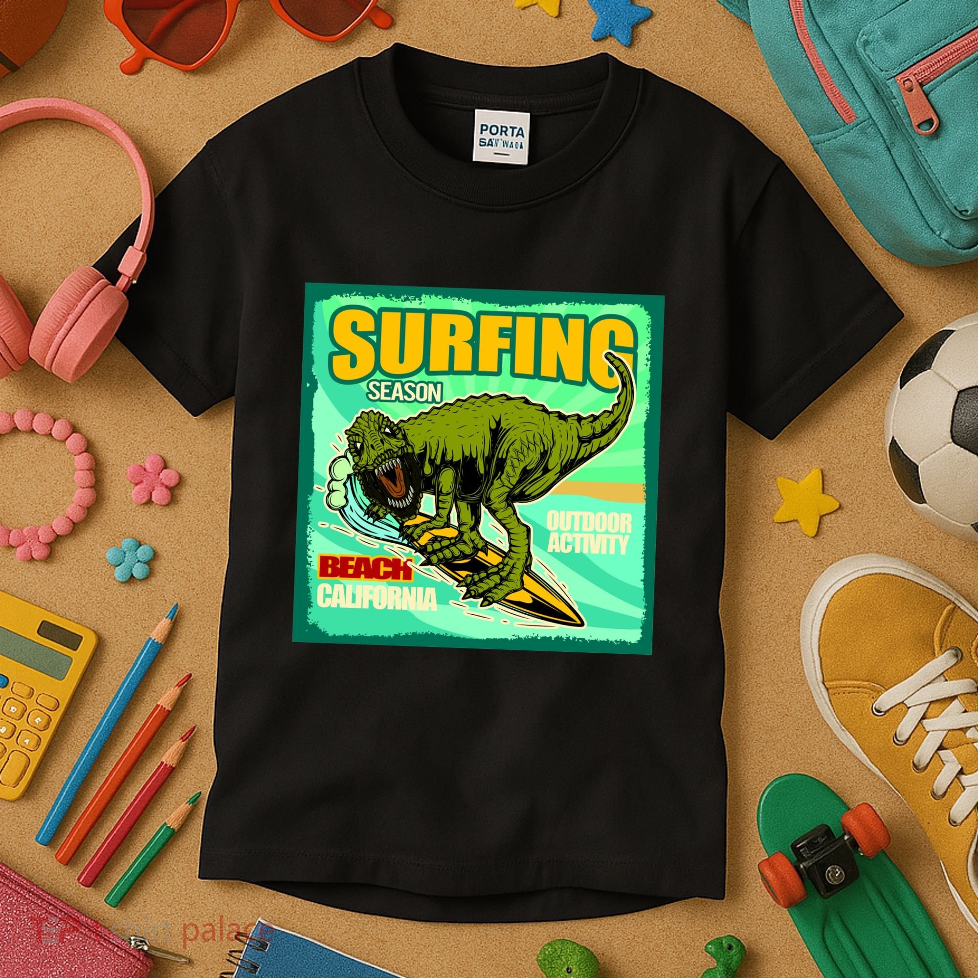 Surfing T-Rex Kids T-Shirt