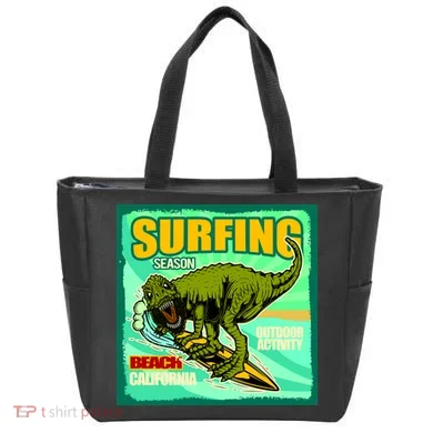Surfing T-Rex Tote Bag