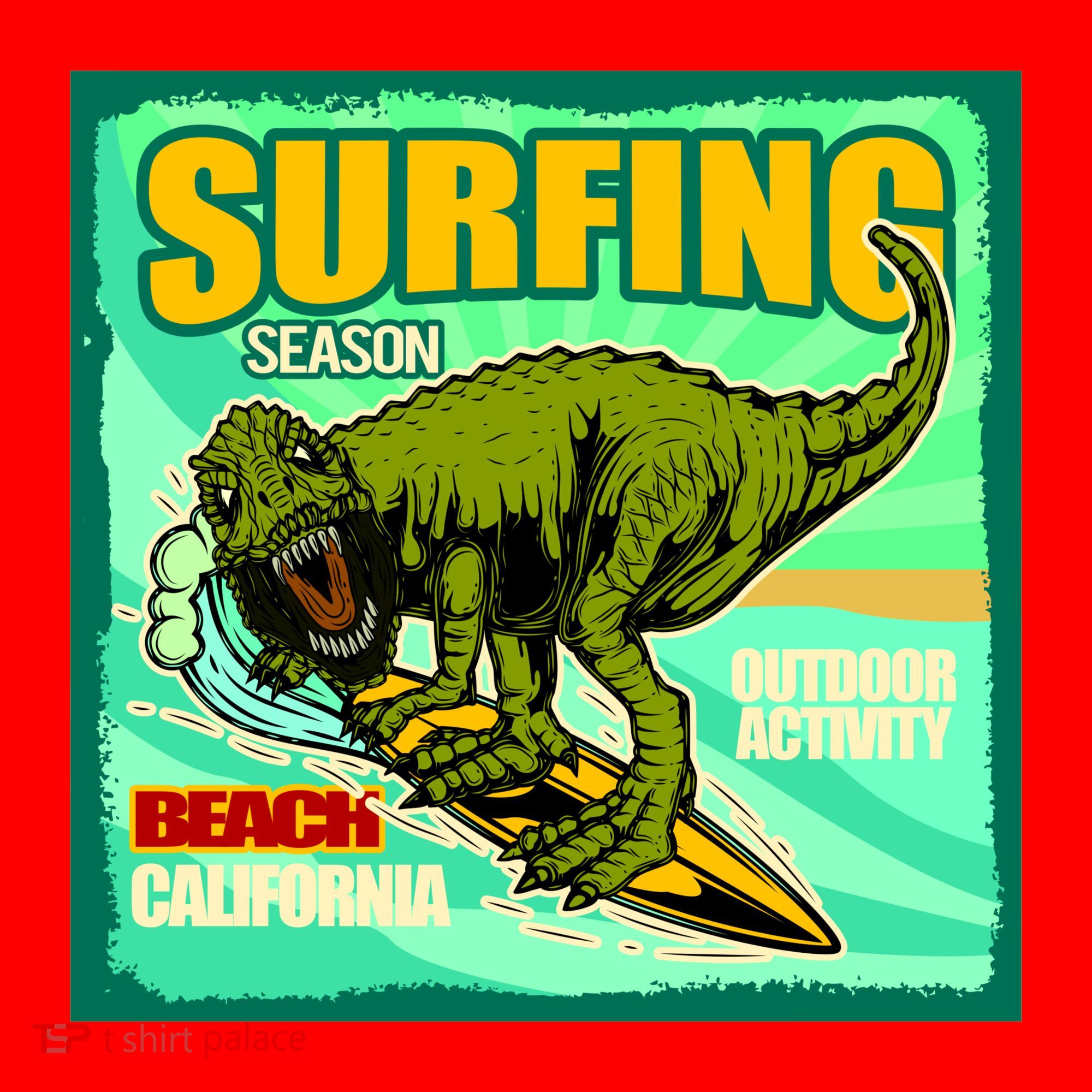 Surfing T-Rex Santa Hat