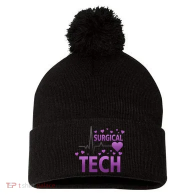 Surgical Tech Pom Pom 12in Knit Beanie