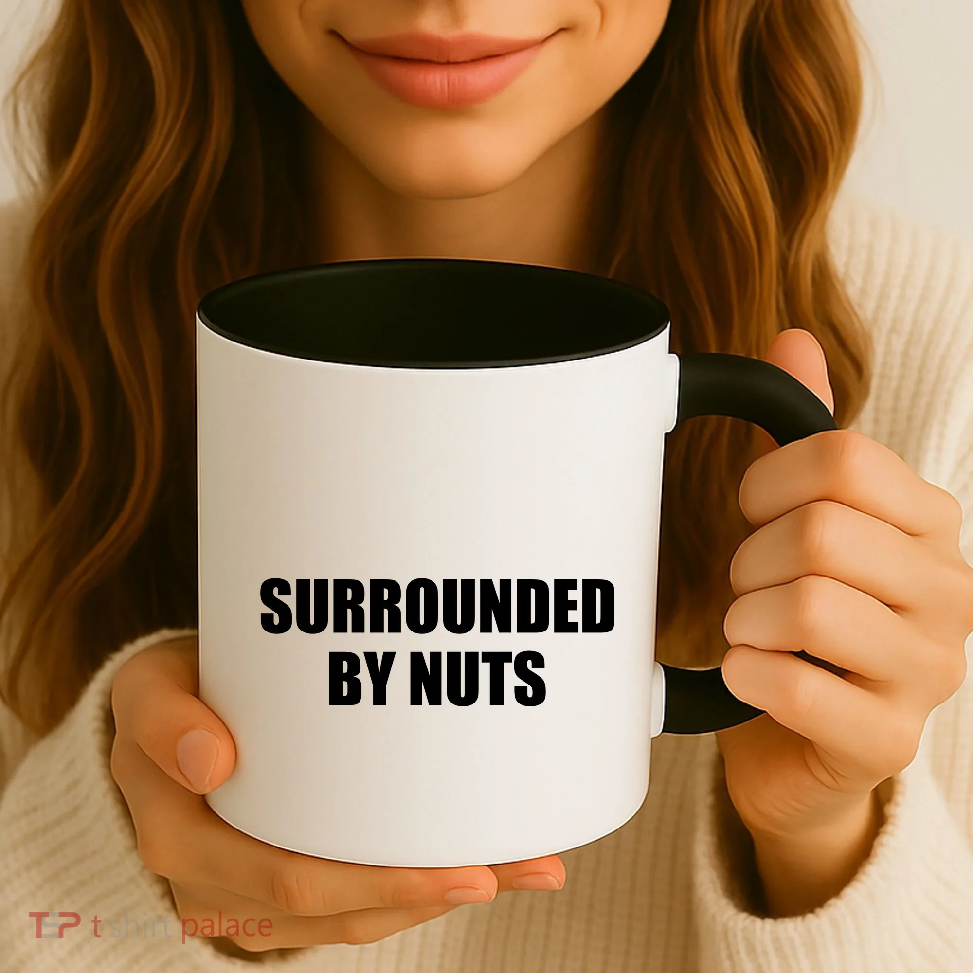 Surrounded By Nuts Rude Funny Text Coffee Mug