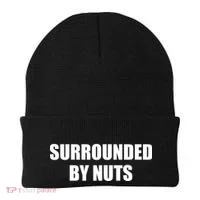 Surrounded By Nuts Rude Funny Text Beanie thumb 0