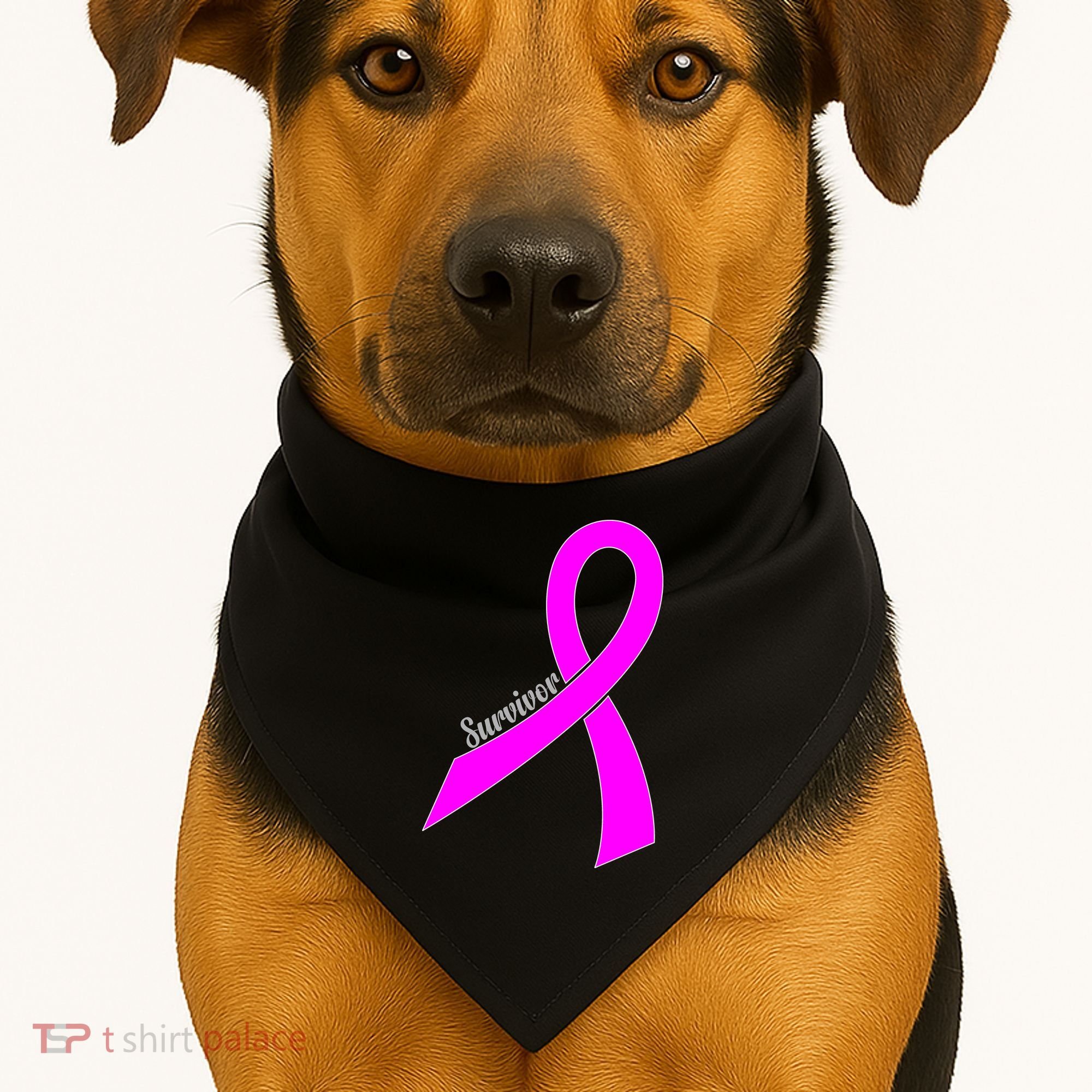 Survivor Breast Cancer Ribbon USA-Made Doggie Bandana