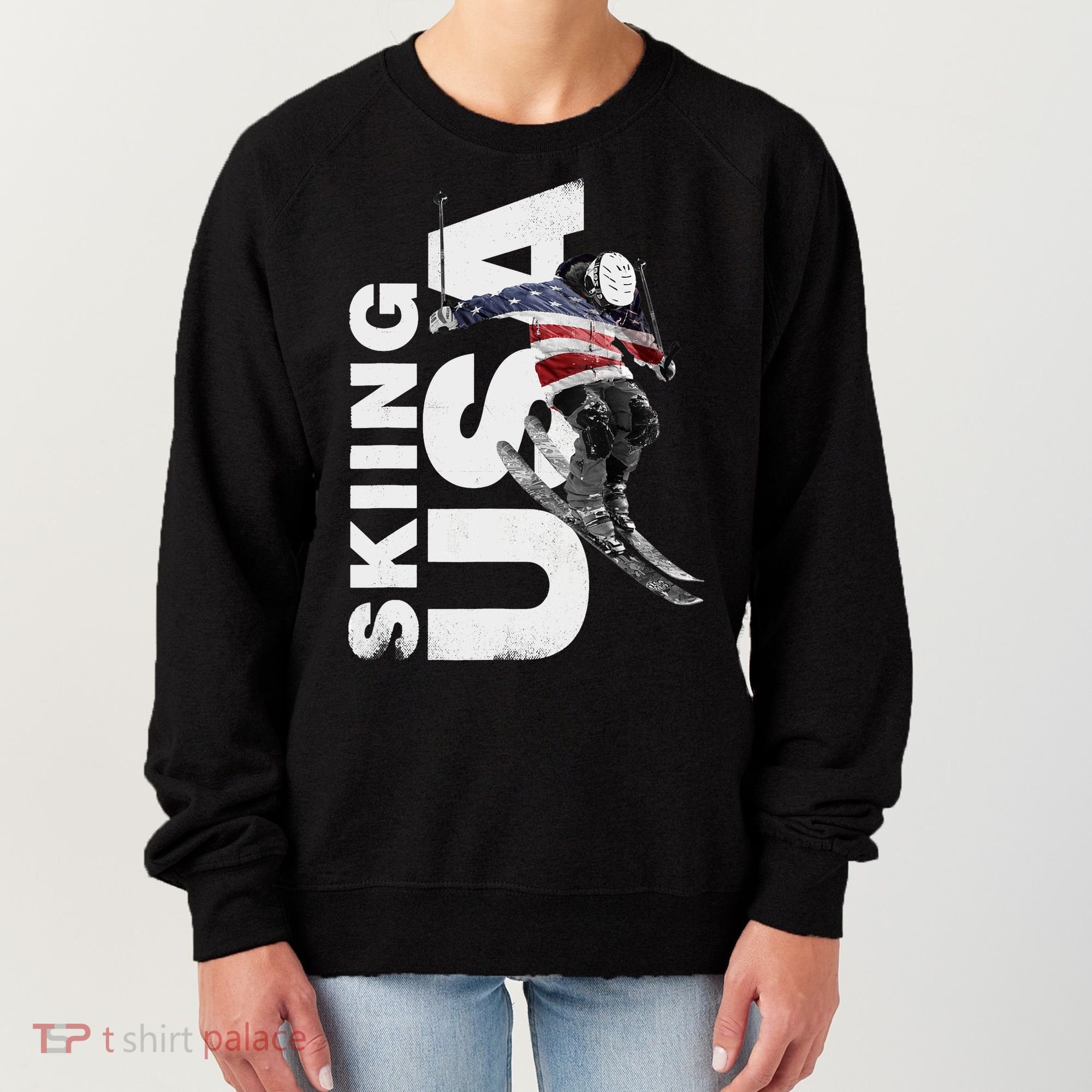 Skiing USA Support The Team USA Flag Ski Women's Sweatshirt