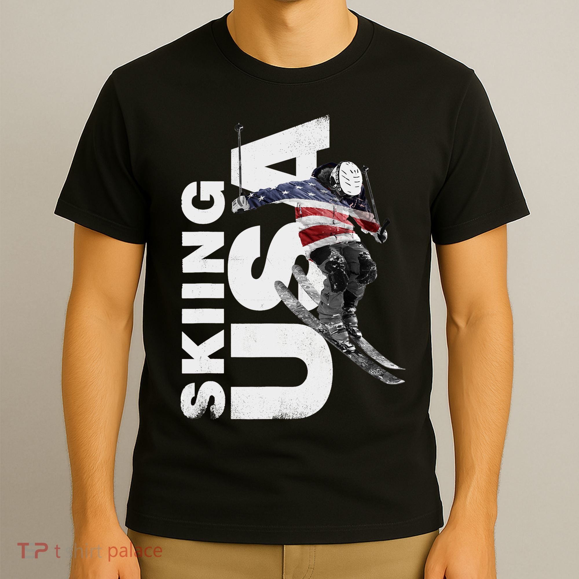 Skiing USA Support The Team USA Flag Ski T-Shirt
