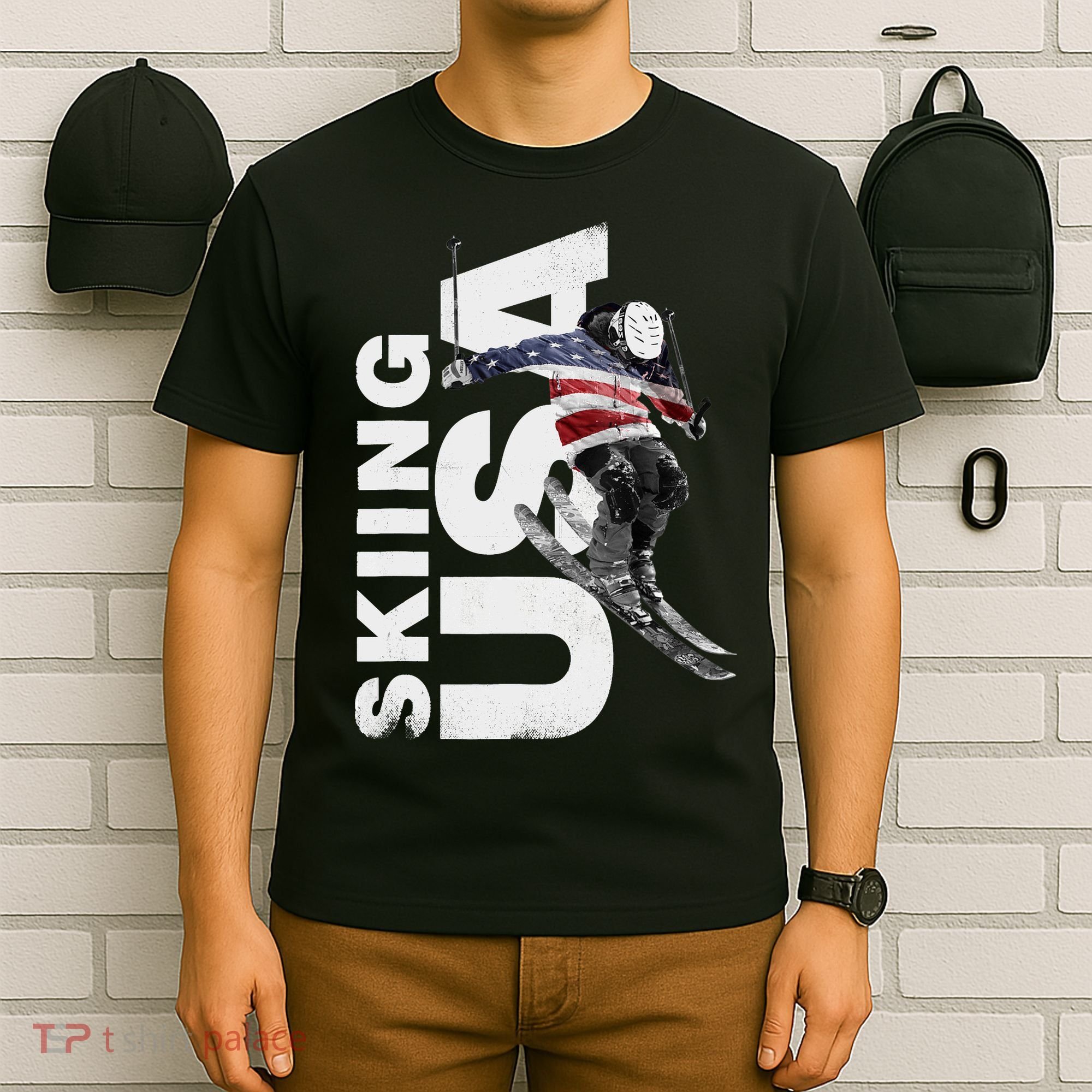 Skiing USA Support The Team USA Flag Ski T-Shirt