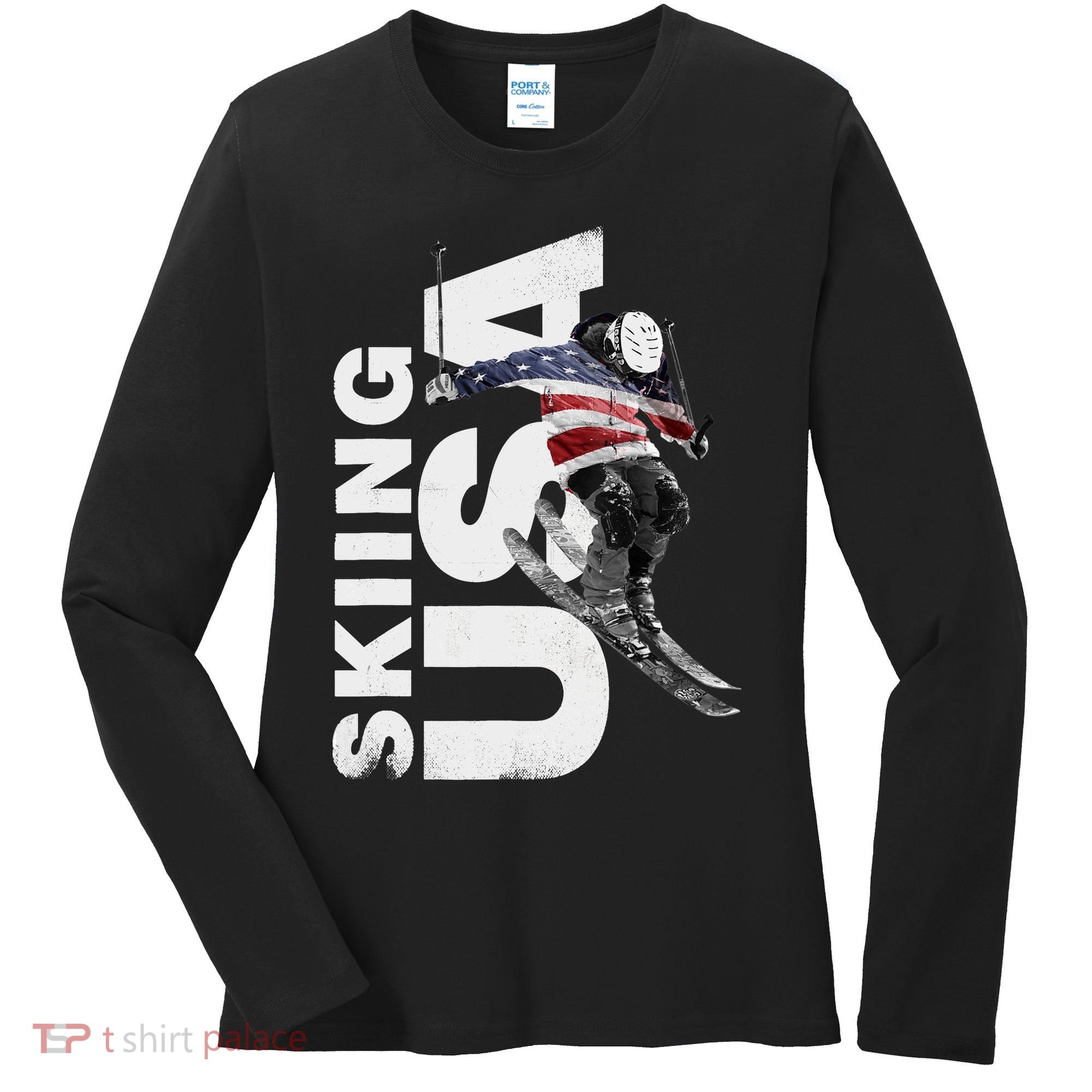 Skiing USA Support The Team USA Flag Ski Women's Long Sleeve Shirt