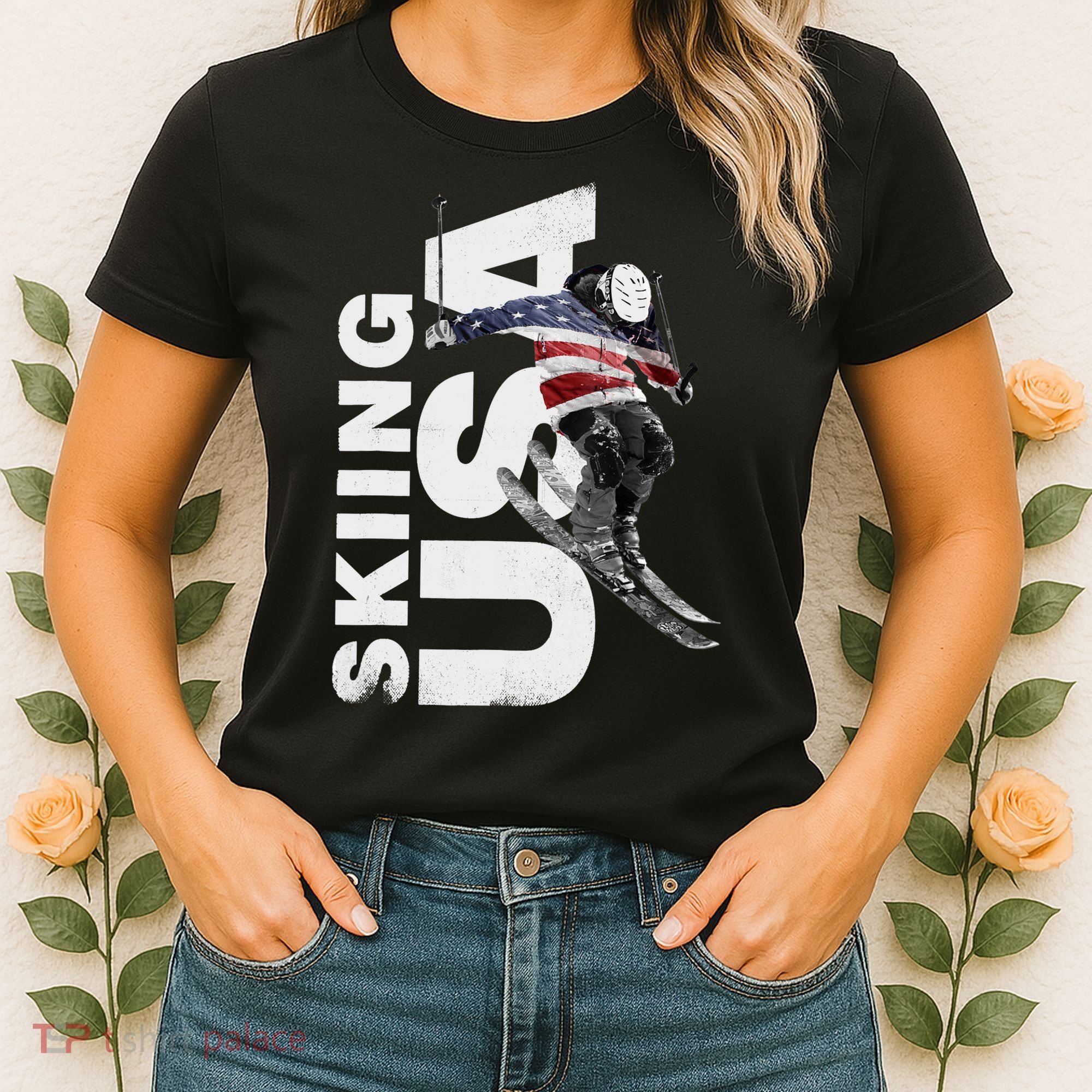 Skiing USA Support The Team USA Flag Ski Women's T-Shirt