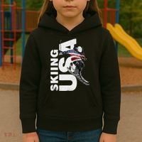 Skiing USA Support The Team USA Flag Ski Kids Hoodie thumb 3