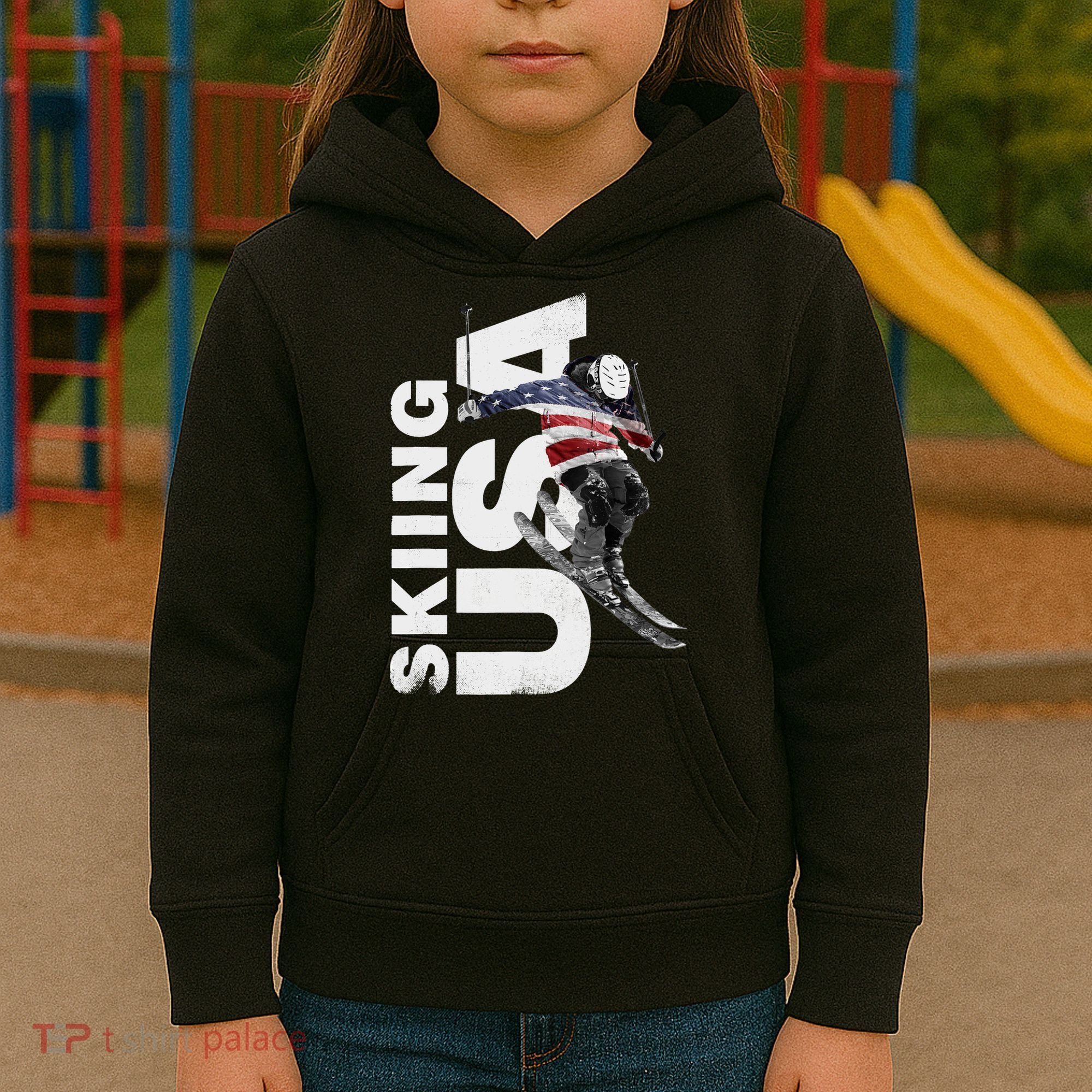 Skiing USA Support The Team USA Flag Ski Kids Hoodie