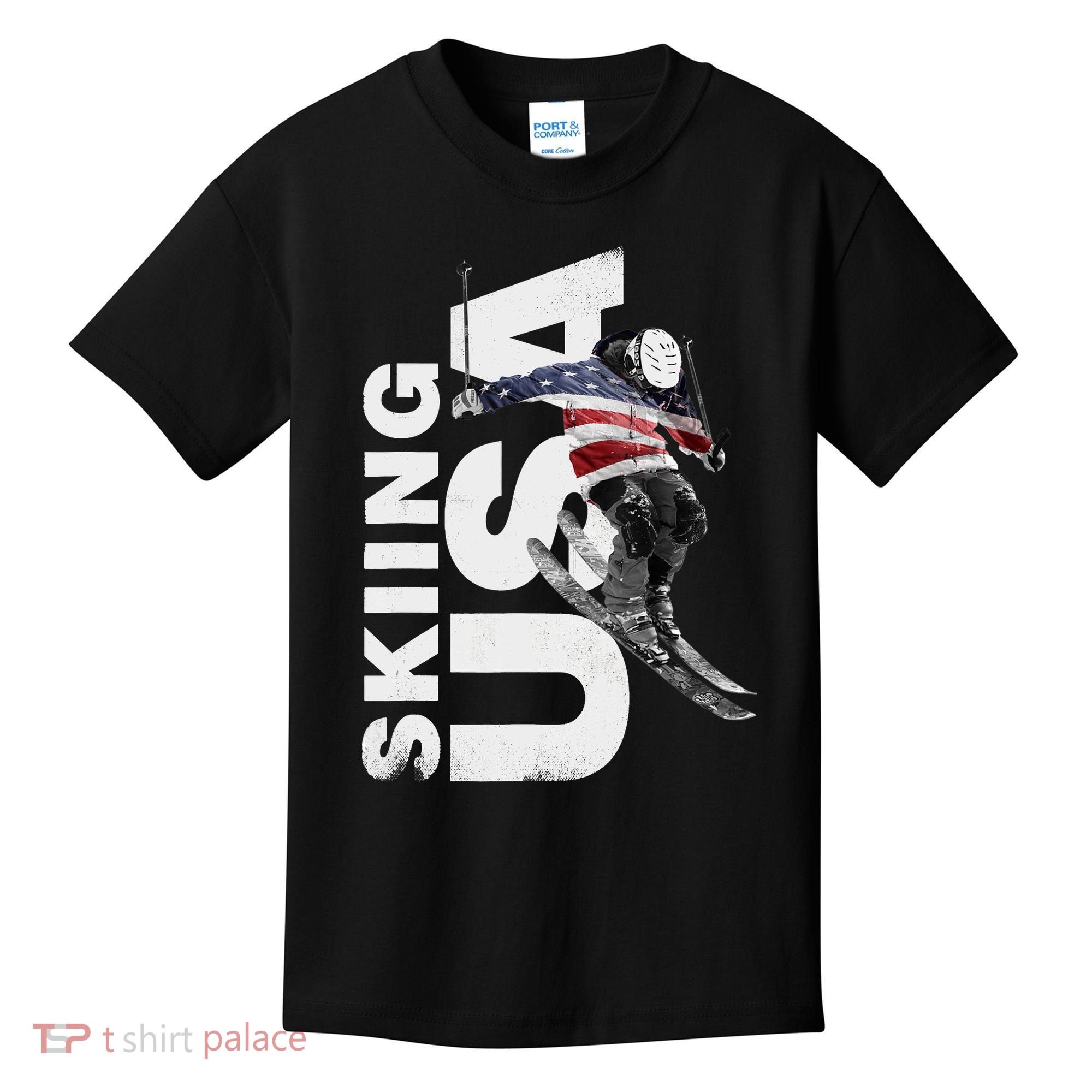 Skiing USA Support The Team USA Flag Ski Kids T-Shirt
