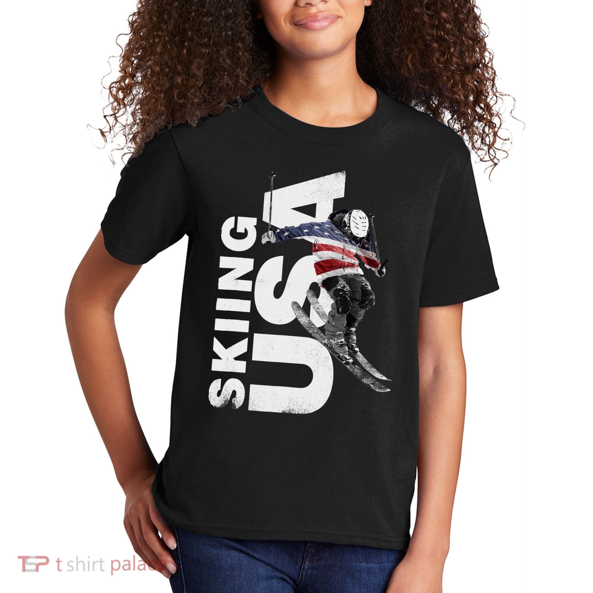 Skiing USA Support The Team USA Flag Ski Kids T-Shirt