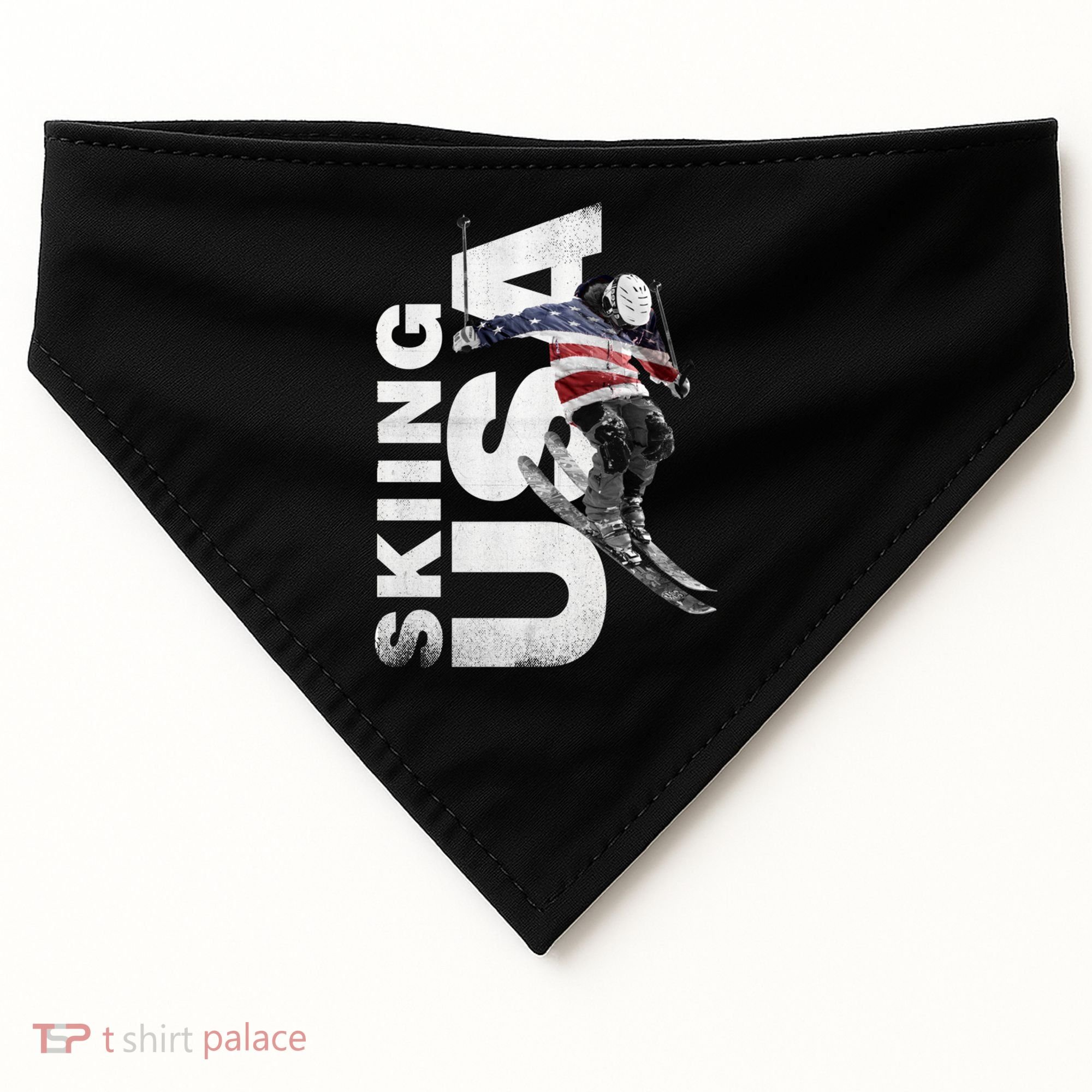Skiing Usa Support The Team Cool Gift Usa Flag Ski Funny Gift USA-Made Doggie Bandana