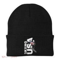 Skiing Usa Support The Team Cool Gift Usa Flag Ski Funny Gift Beanie thumb 0