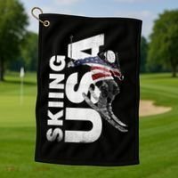 Skiing Usa Support The Team Cool Gift Usa Flag Ski Funny Gift Golf Towel thumb 1