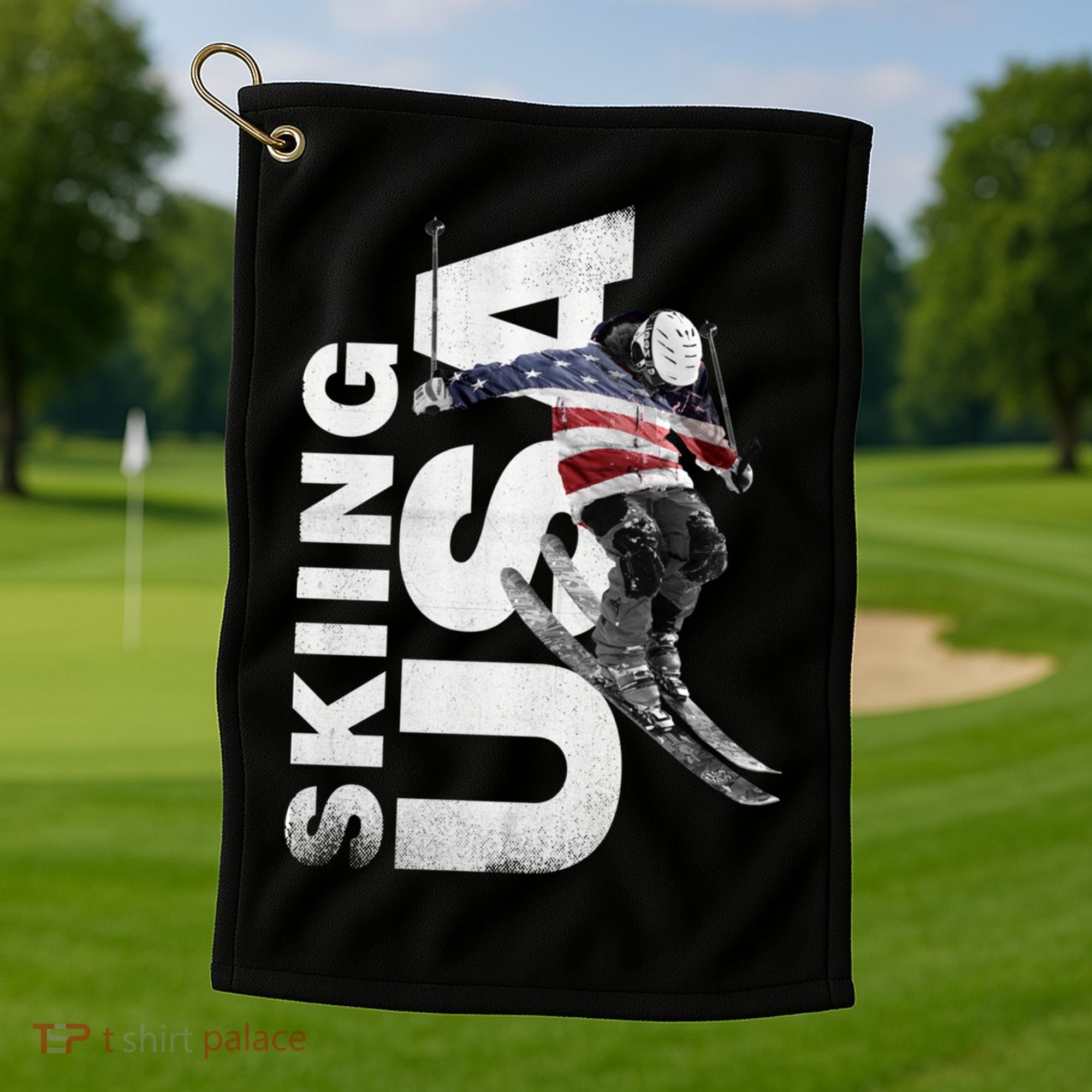 Skiing Usa Support The Team Cool Gift Usa Flag Ski Funny Gift Golf Towel
