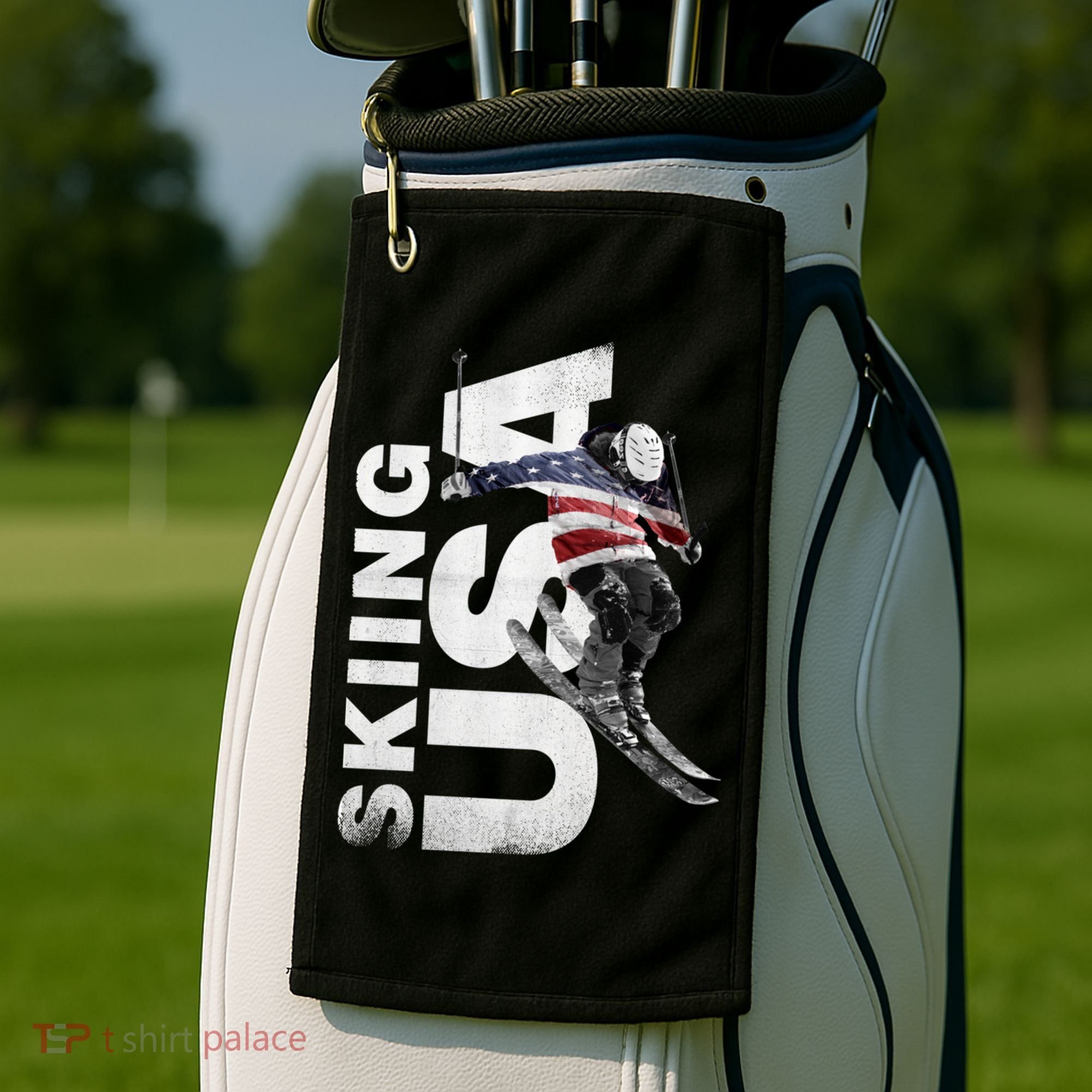 Skiing Usa Support The Team Cool Gift Usa Flag Ski Funny Gift Golf Towel