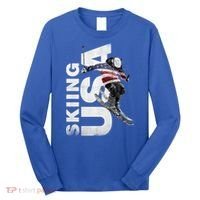 Skiing Usa Support The Team Cool Gift Usa Flag Ski Funny Gift Long Sleeve Shirt thumb 0
