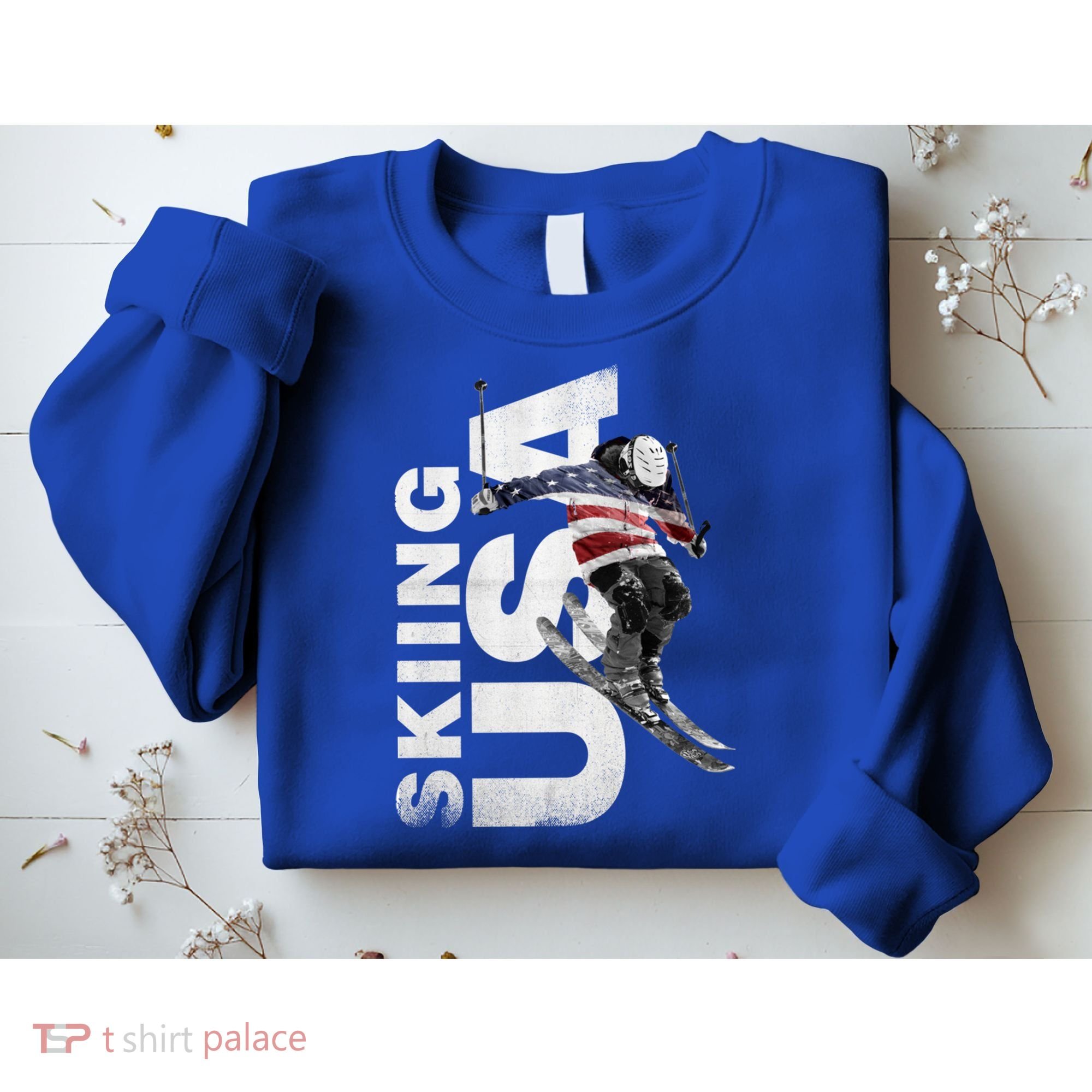 Skiing Usa Support The Team Cool Gift Usa Flag Ski Funny Gift Sweatshirt