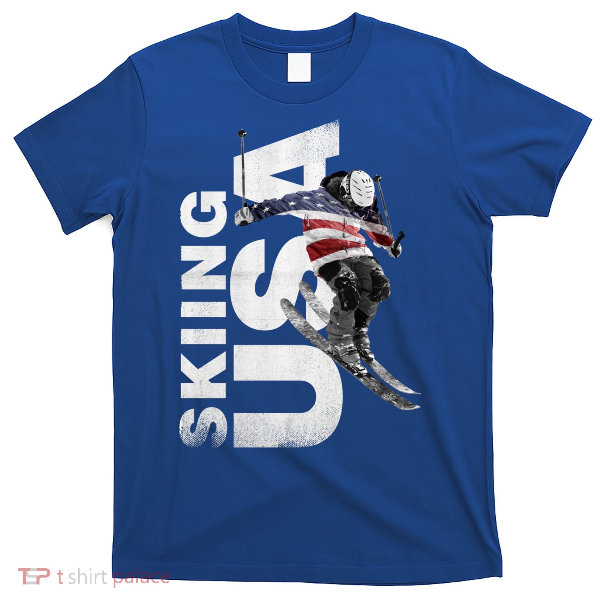 Skiing Usa Support The Team Cool Gift Usa Flag Ski Funny Gift T-Shirt