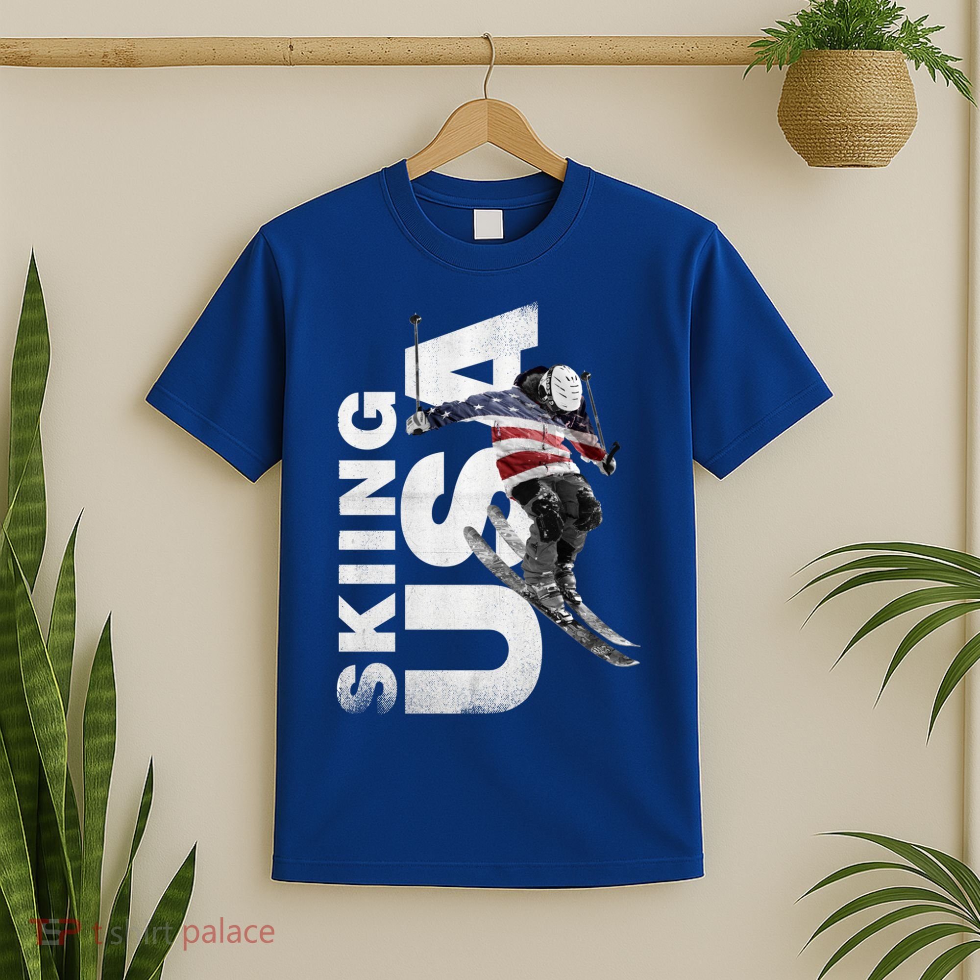 Skiing Usa Support The Team Cool Gift Usa Flag Ski Funny Gift T-Shirt