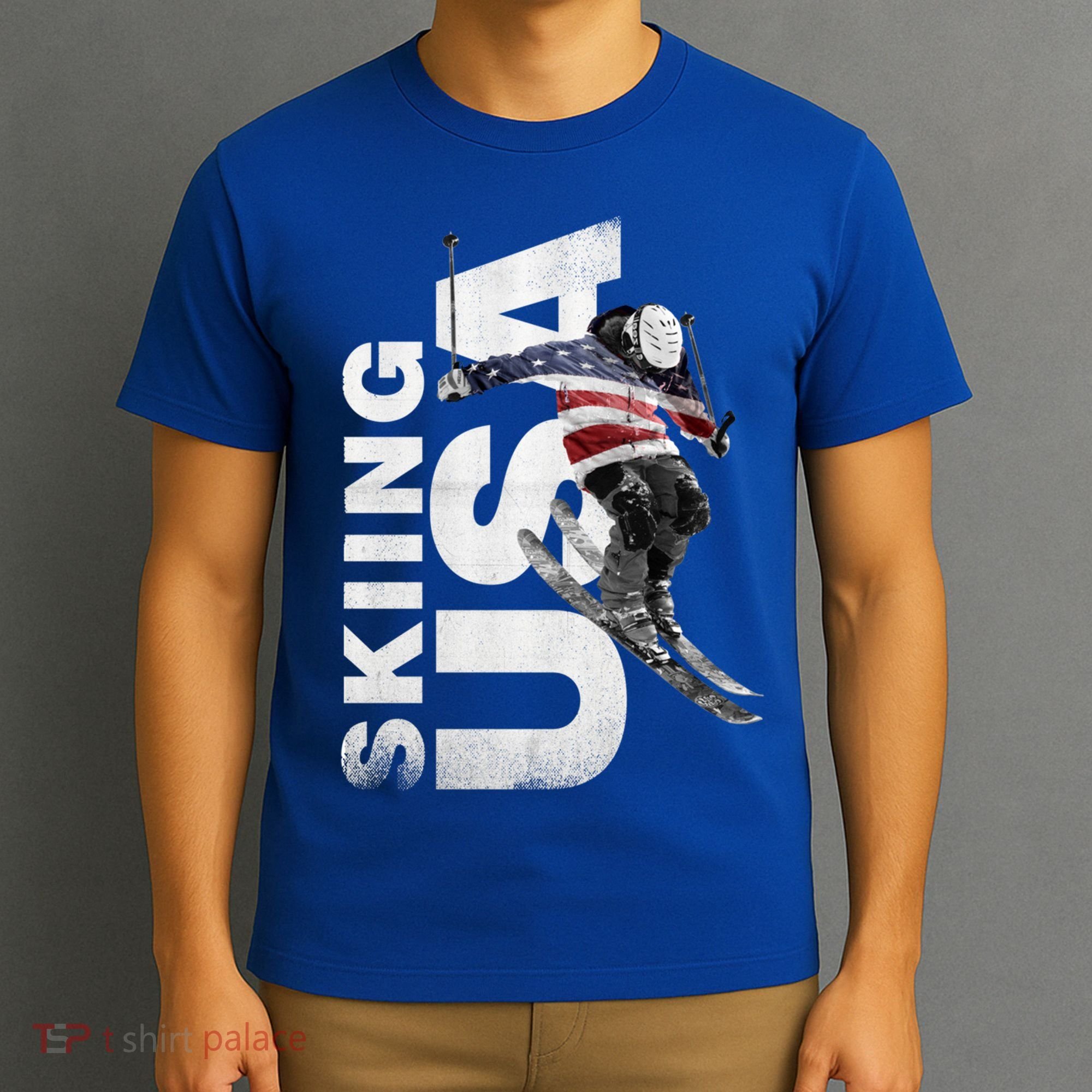Skiing Usa Support The Team Cool Gift Usa Flag Ski Funny Gift T-Shirt
