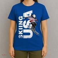 Skiing Usa Support The Team Cool Gift Usa Flag Ski Funny Gift T-Shirt thumb 4