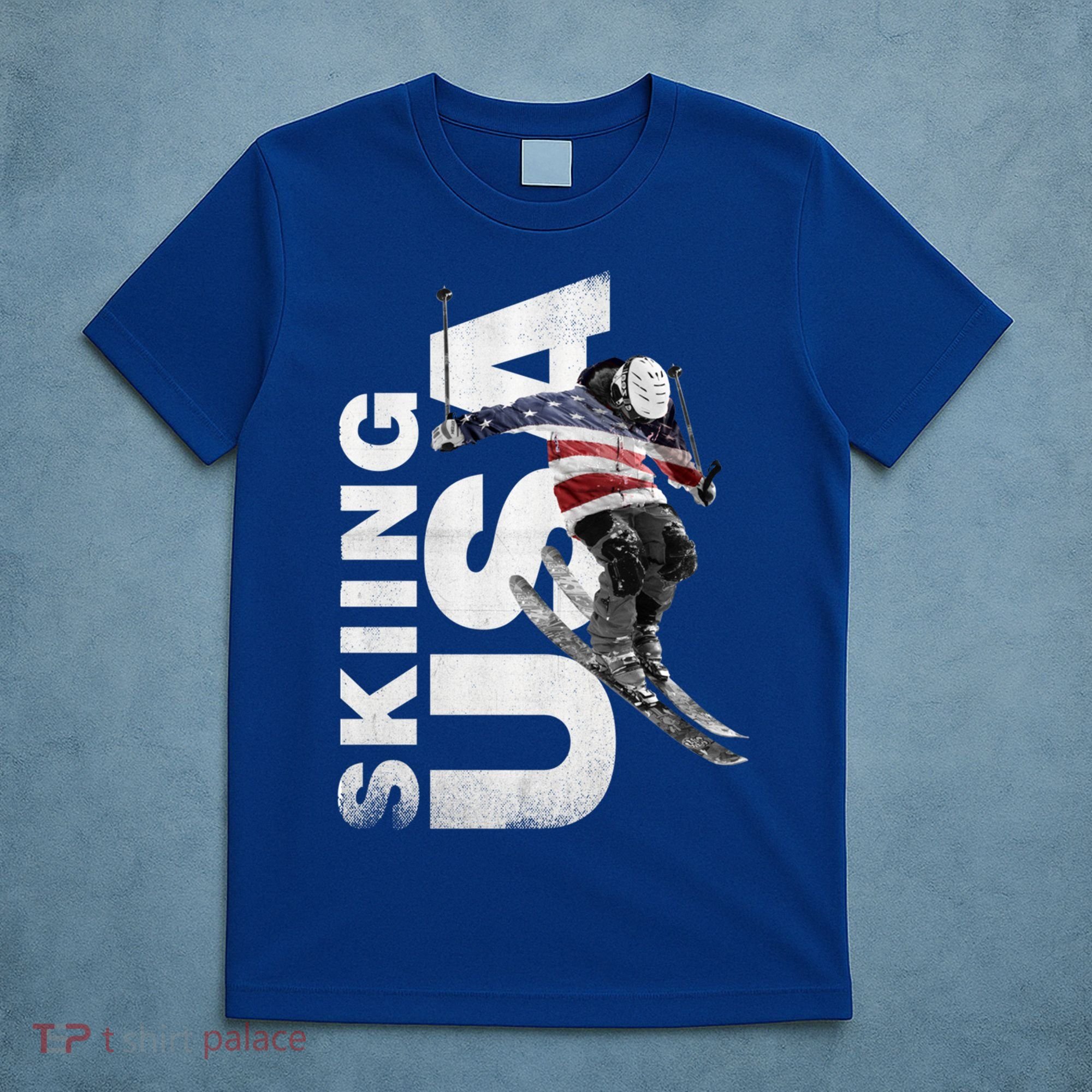 Skiing Usa Support The Team Cool Gift Usa Flag Ski Funny Gift T-Shirt