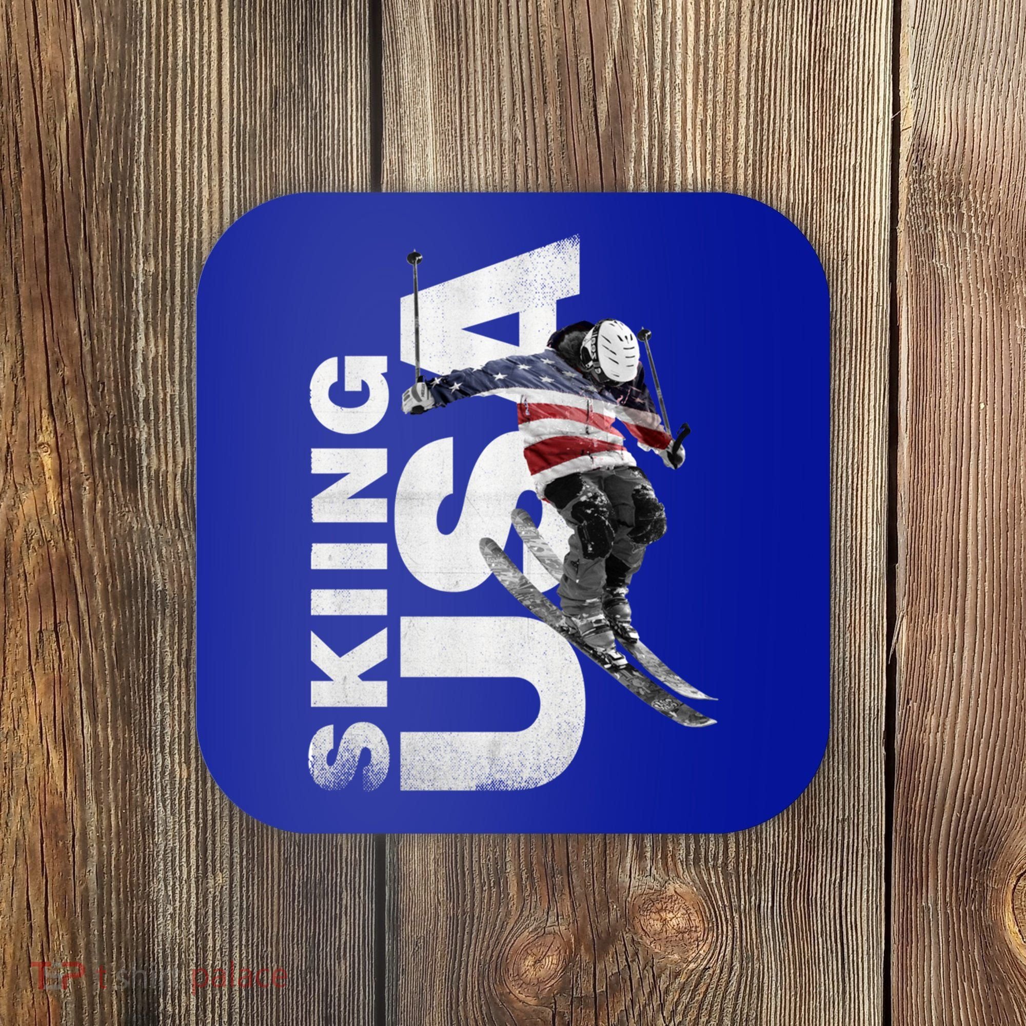 Skiing Usa Support The Team Cool Gift Usa Flag Ski Funny Gift Coaster